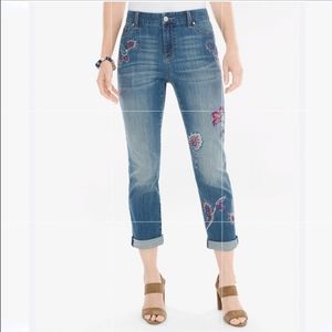 Chico's High Rise Crop Jean Women's size 1.5 / 10 Embroidery Boho 25" Inseam